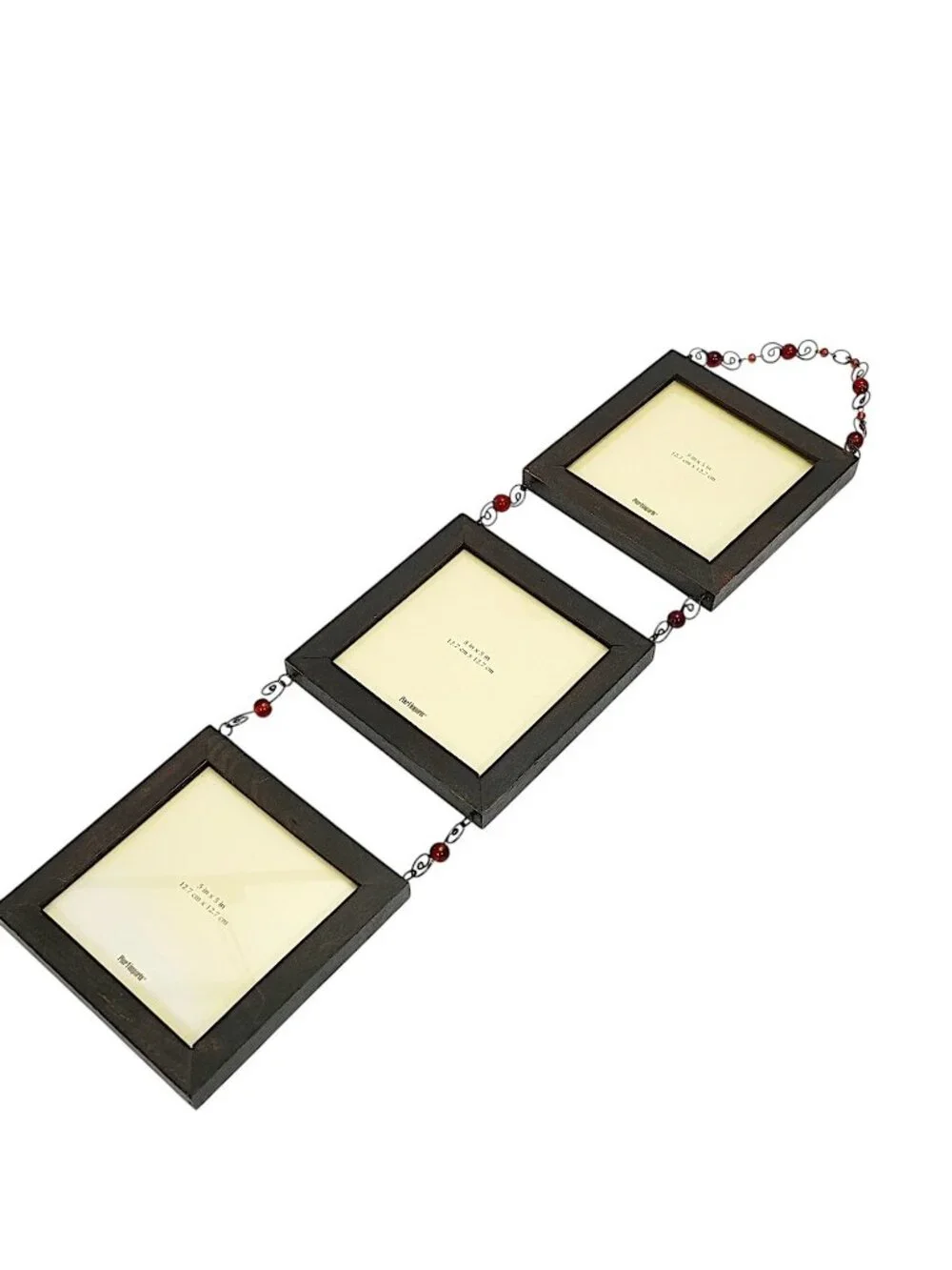 PIER 1 IMPORTS Triple Wall Frame Brown Wood Red Beads Boho Decor Hanging